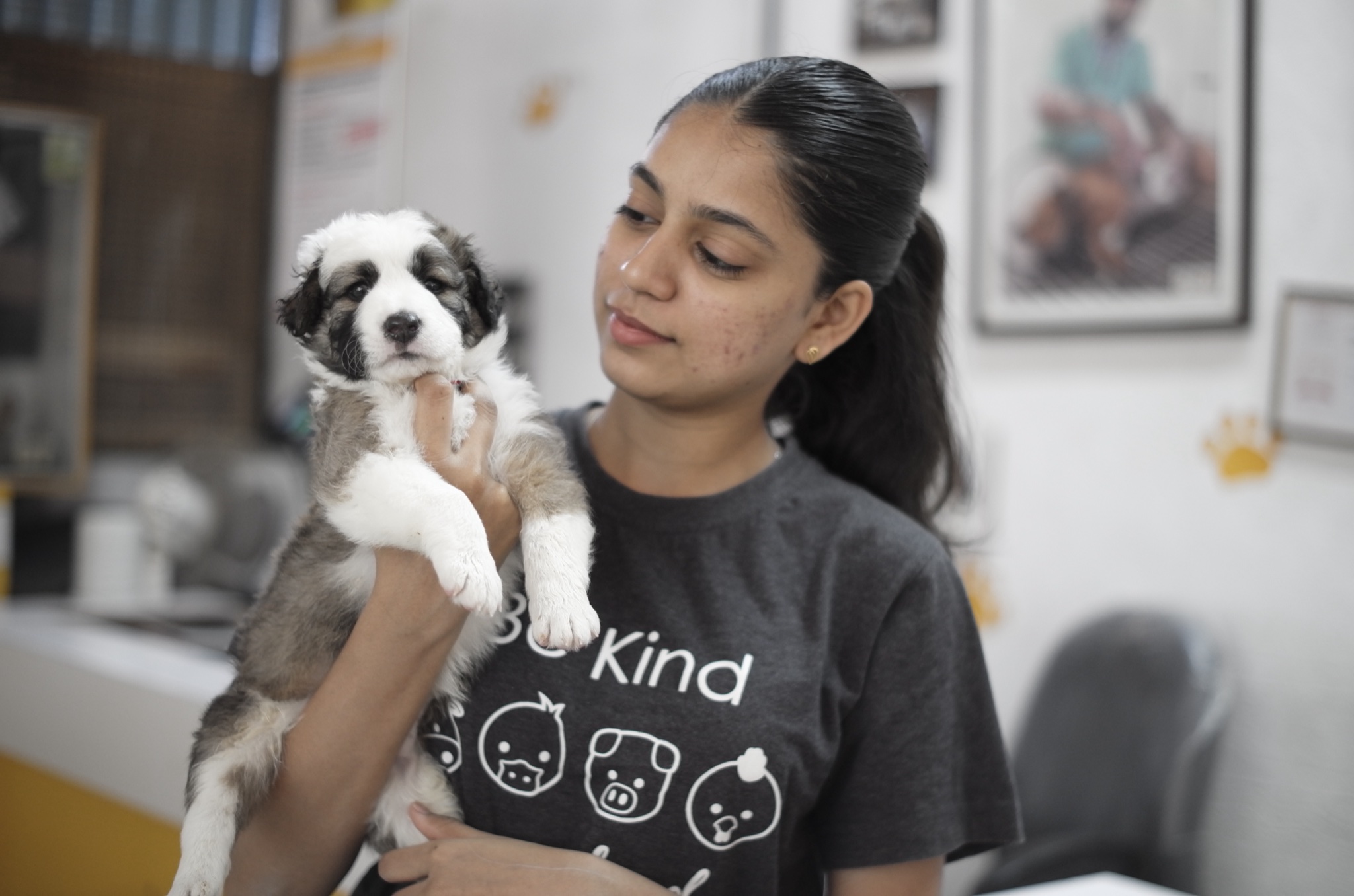 Rescued dog with a caretaker
